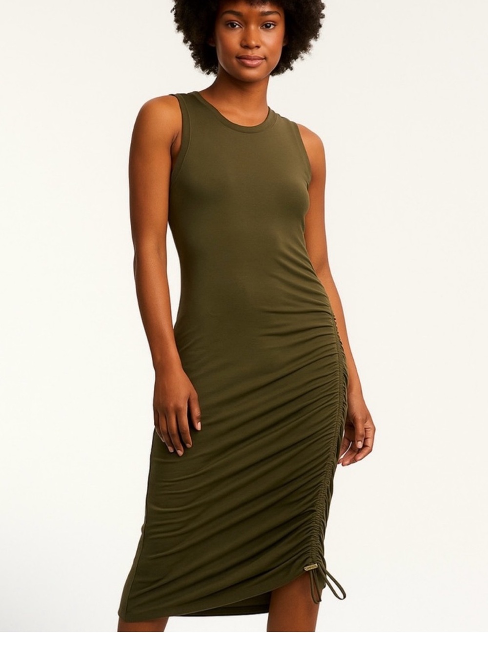 Michael Kors Olive Green Ruched Side Tank Dress